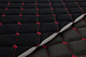 Велюр стеганый черный «Ромб» (прошитый красной нитью) на поролоне 7мм, подложка флизелин, ширина 1,35м детальная фотка